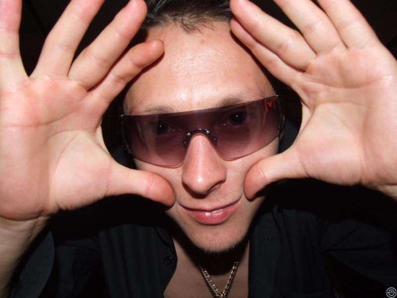 through glasses    