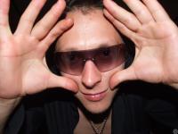 through glasses    